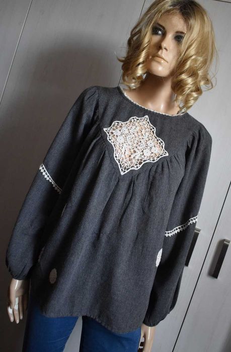 Bluzka 36 S boho etno Zara etniczna luźna haftowana elegancka bawełna