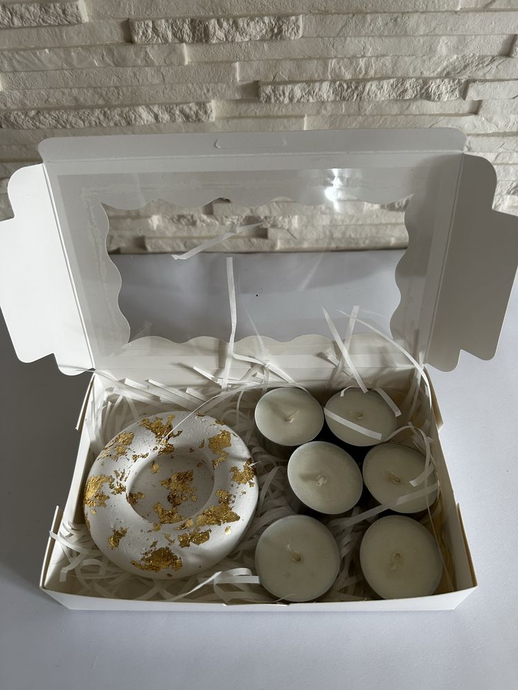 Świecznik gips  boks tealight sojowe zestaw  prezent  podziekowania