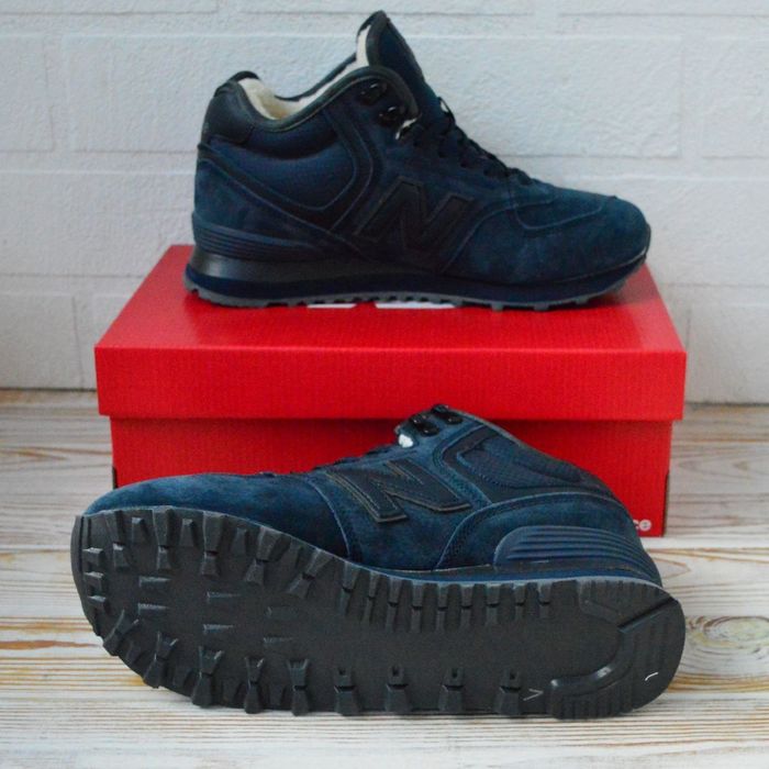 New Balance 574 кросівки зимові чоловічі сині замшеві з хутром