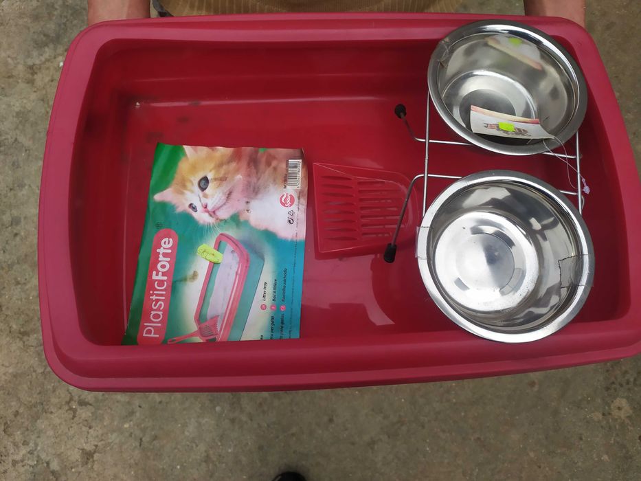 Vendo kit para gato e recipiente para a areia do gato.