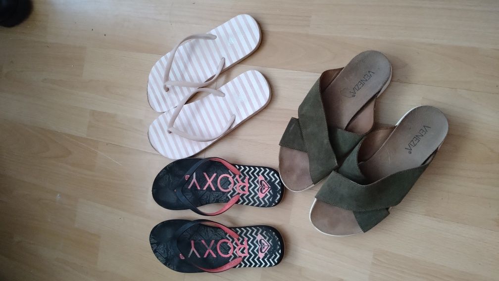 Venezia 39 klapki zamszowe khaki japonki roxy i Reserved różowe buty d