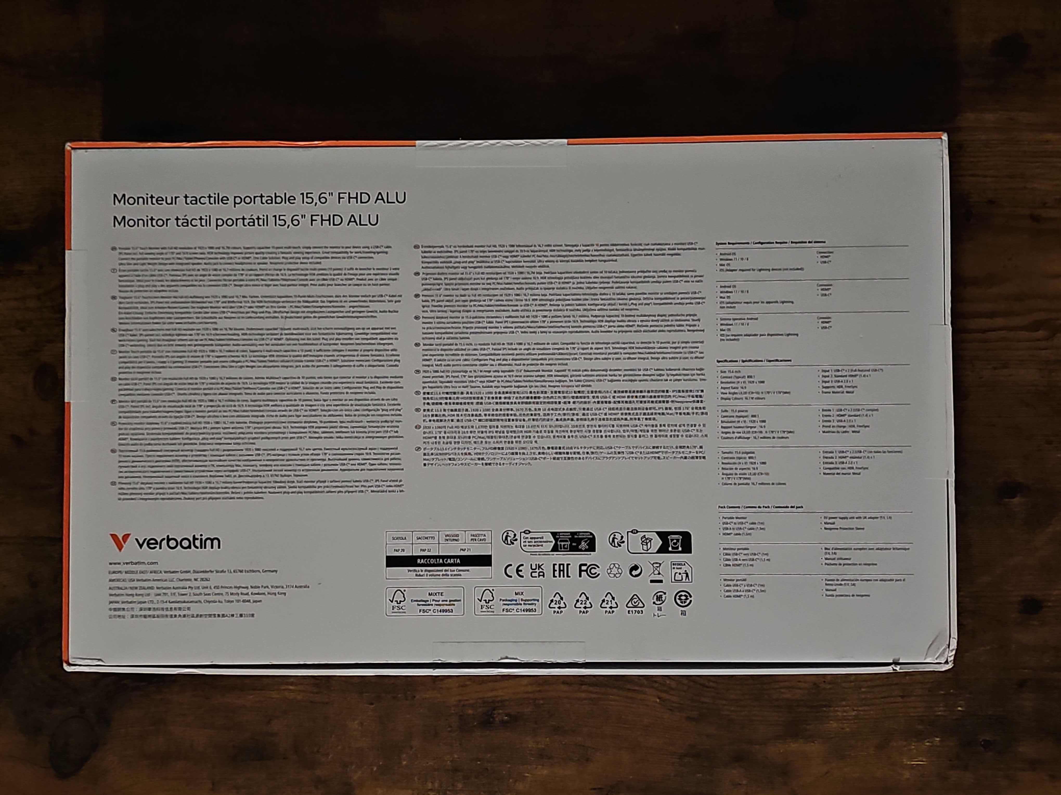 Monitor Verbatim 15,6" PMT-15 (49592)
Przekątna monitora: 15,6 cala