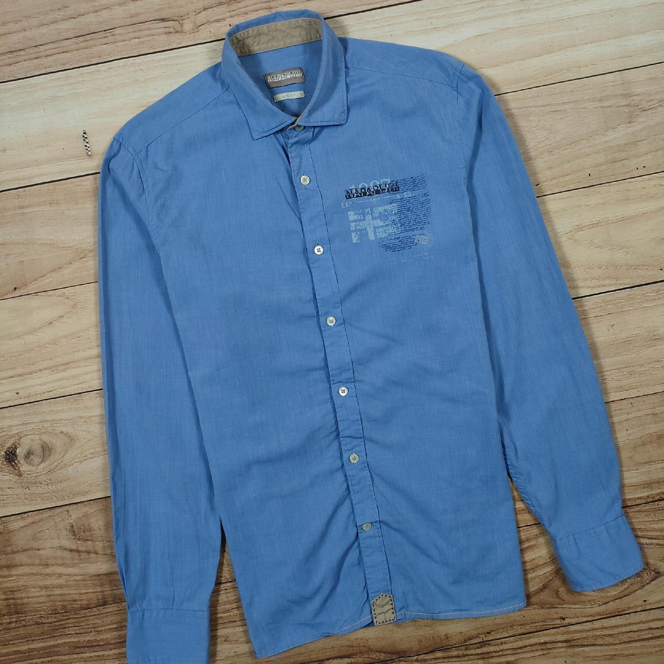 NAPAPIJRI Koszula Niebieska Slim Fit Męska Logowana r. L