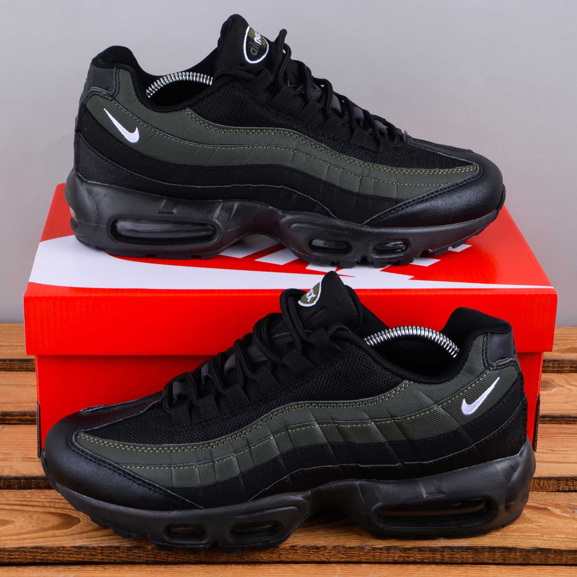 (1680) Чоловічі Кросівки Nike Air Max 95 чорні з хакі (41-45) найк
