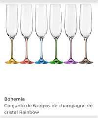 (6) Copos champanhe Bohemia Rainbow (novos em caixa)