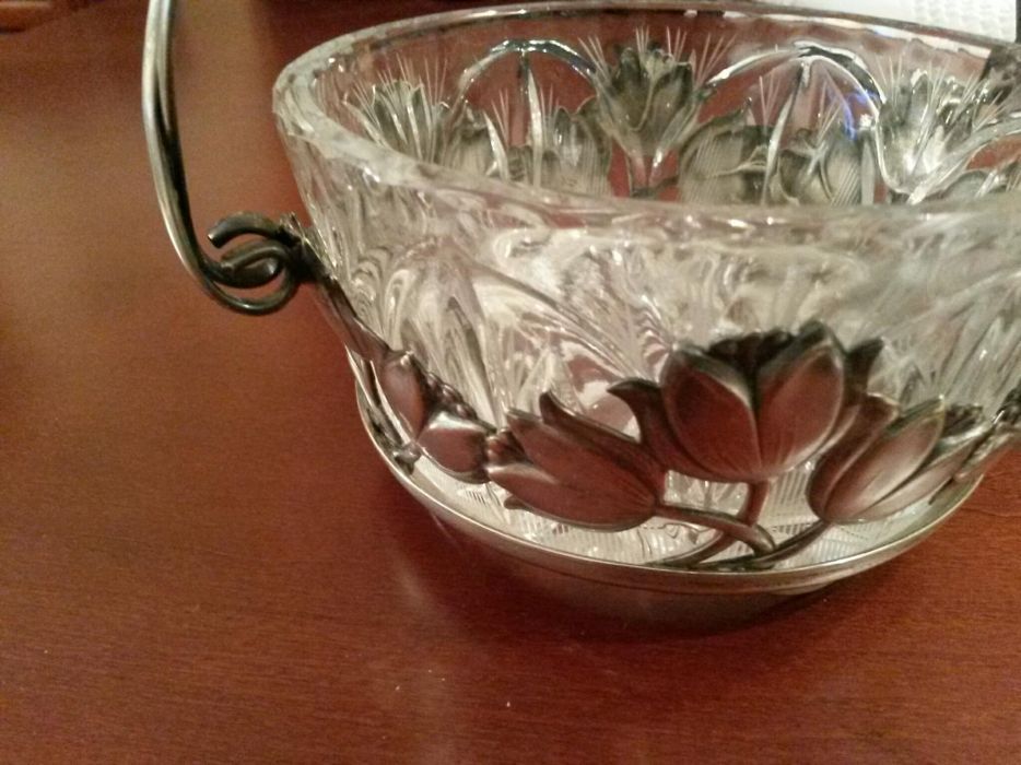 cukiernica posrebrzana tulipany stara oryginalny kryształowy środek