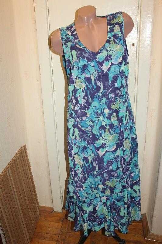 Сарафан длинный лето цветы h&o синий с бирюзовым батал сукня платье