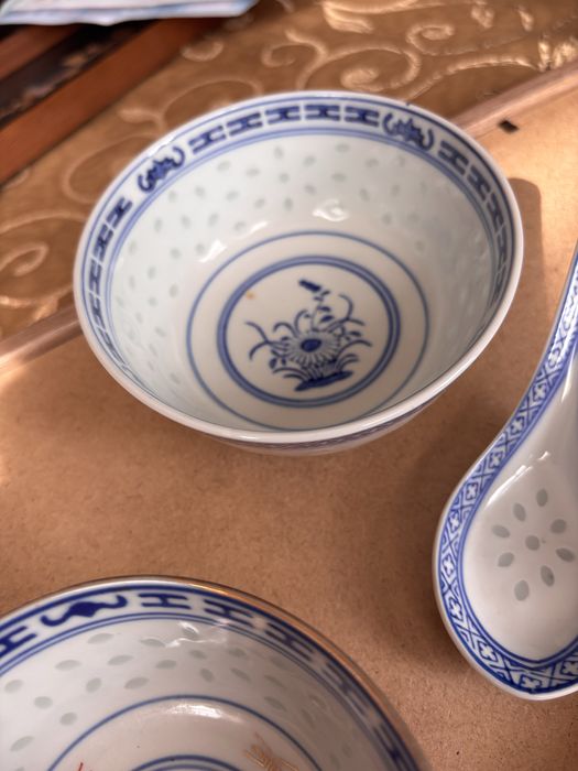 Chińskie miseczki z łyżkami porcelana lata 70