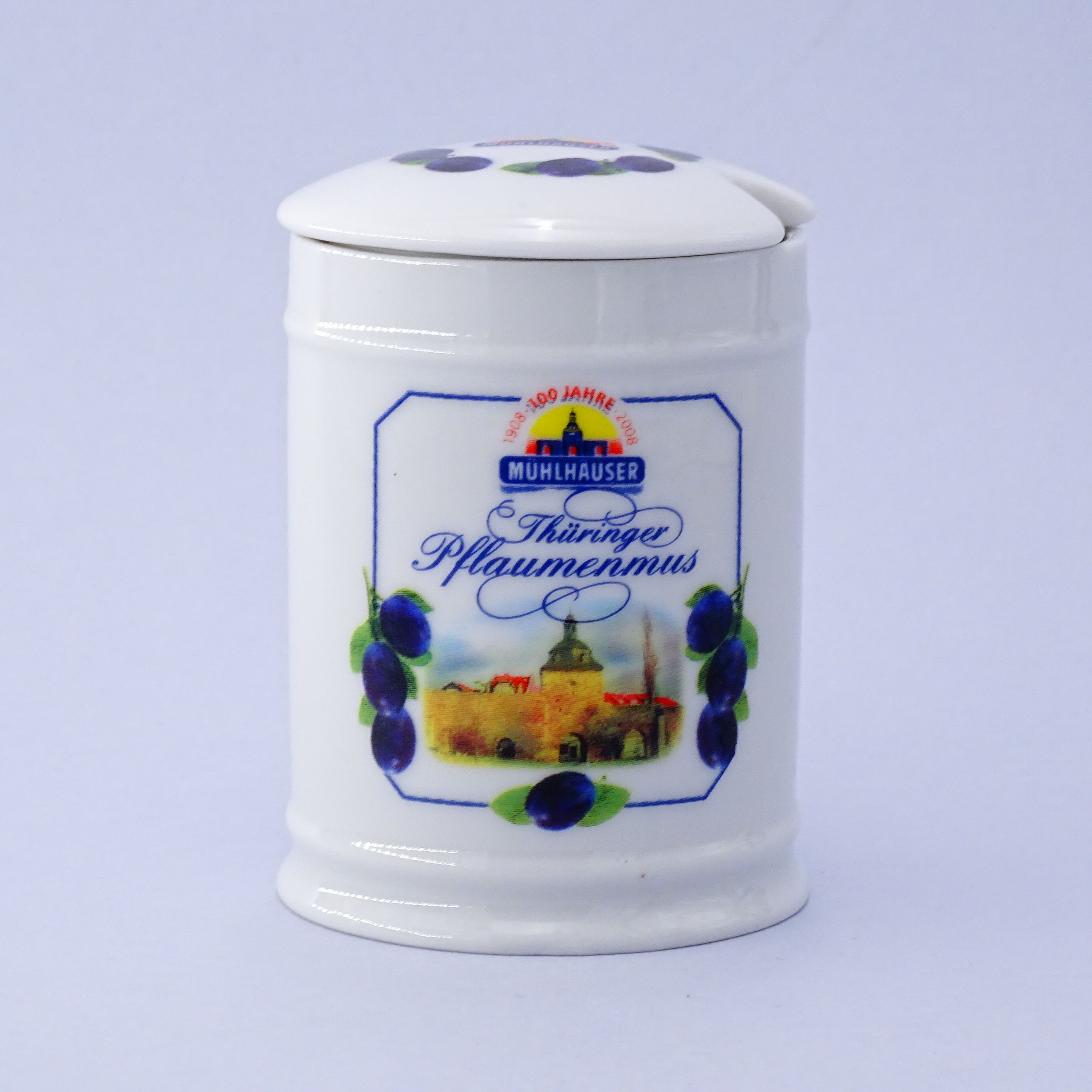 piękny porcelanowy pojemnik dżem śliwkowy naczynie