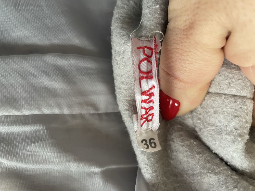 Płaszcz damski ciepły jesienny szary wełniany elegancki ze stójką 36