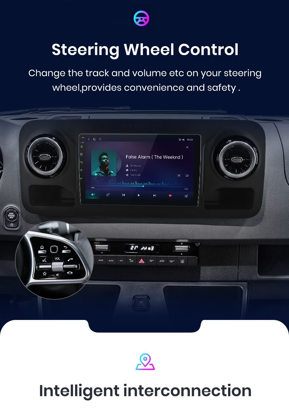 Rádio Android 10" Mercedes Sprinter 2018-25 CarPlay/Auto GPS 2/32GB