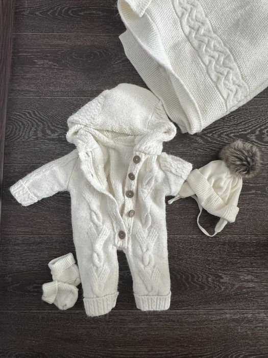 Комплект на виписку осінь/зима комбінезон одіяло в’язане