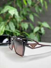 Женские солнцезащитные очки PRADA коричневые Polarized квадратные
