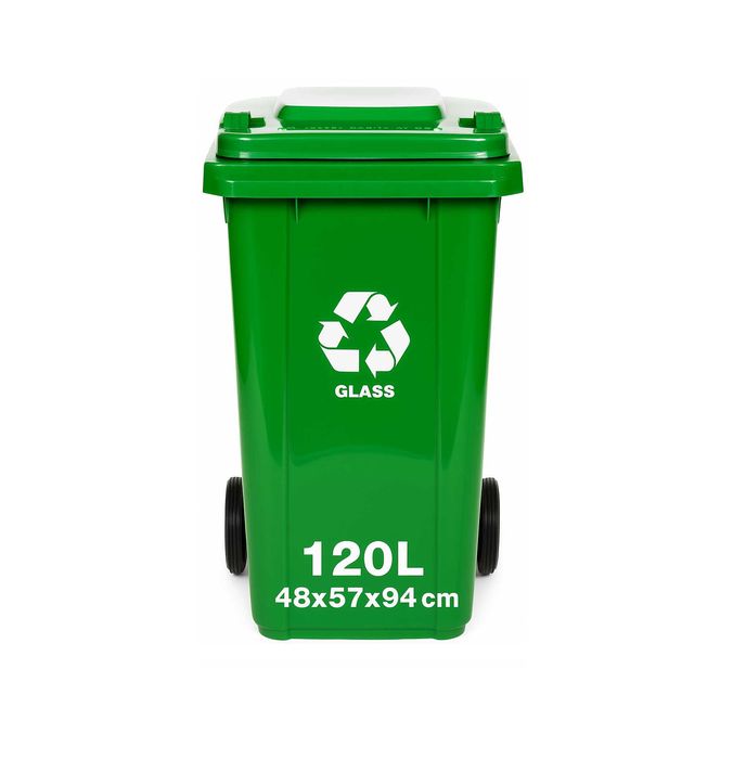 Kosz Na Śmieci odpady szklane butelki SZKŁO 120L ZIELONY Pojemnik