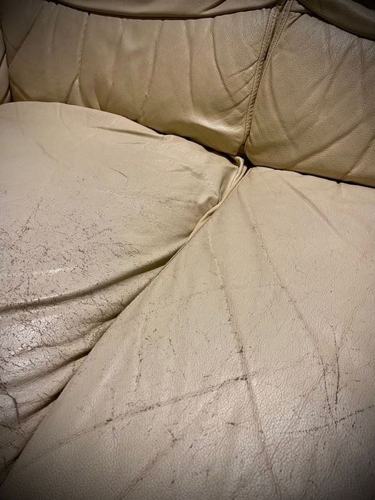 Sofa i dwa fotele skóra naturalna beżowe komplet wypoczynkowy duży