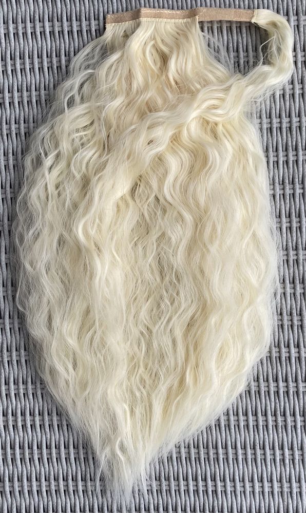 Premium Ultra włosy doczepiane, jasny blond, kucyk, treska, ( 312 )