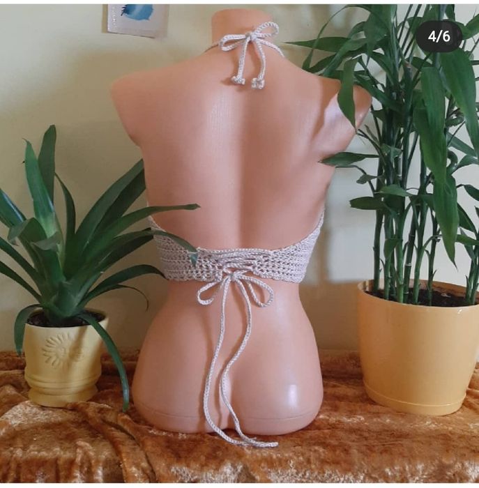 Beżowy top 0c handmade na szydełku