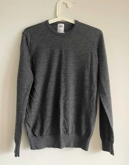 Męski grafitowy sweter S Zara Man wełniany