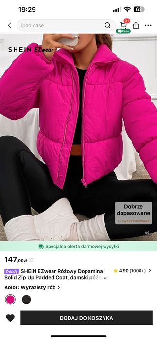 Kurtka zimowa puffer różowa fuksjowa xs