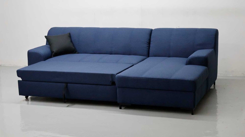 Narożnik z funkcją spania TMC granatowy kolor rozkładana rogówka salon