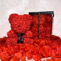 MIŚ z Róż + Pudełko + Płatki Róż + Światełka - GOTOWY - Prezent