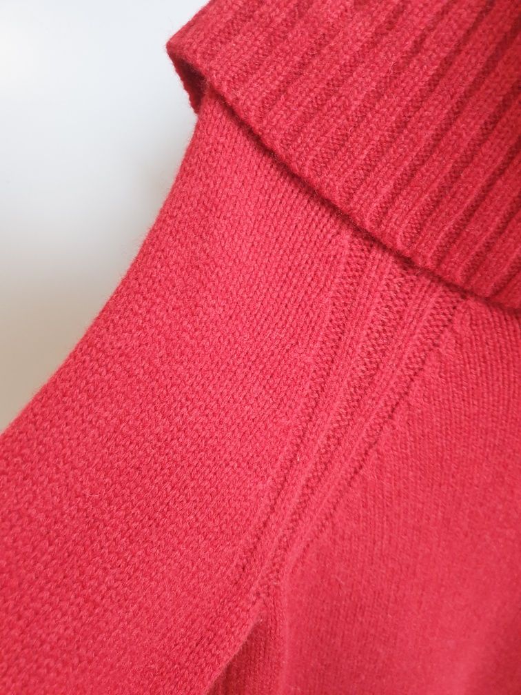 Czerwony sweter tunika z golfem kołnierzem Wallis 36 38 wełniany