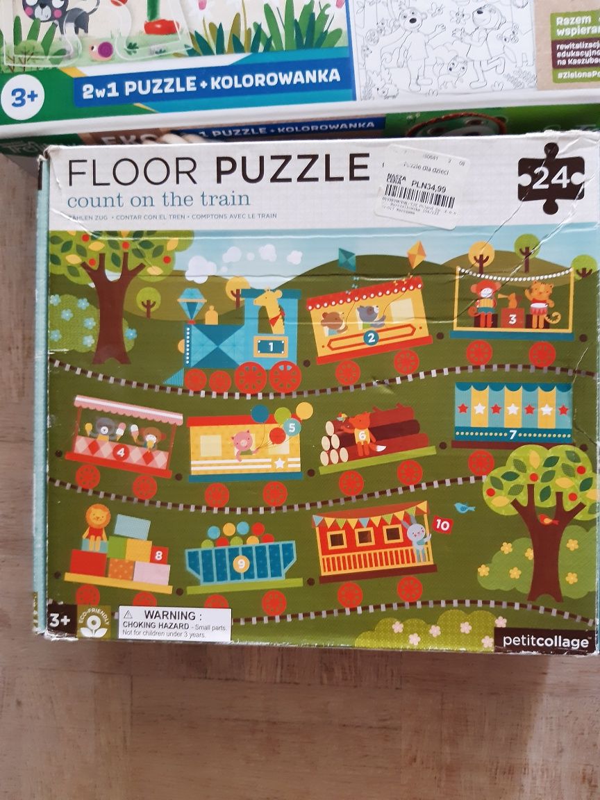 4 gry i puzzle rodzins Treflików puzzle podłogowe pociąg gra sensorycz