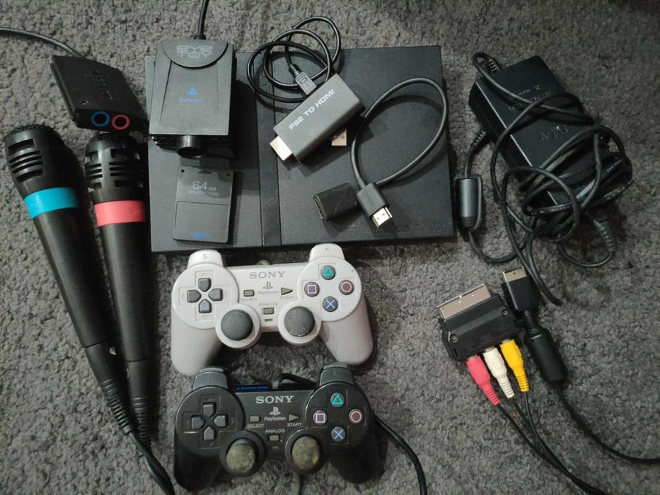 Konsola PlayStation2 duży zestaw 2xpady kamerka mikrofony adapter hdmi