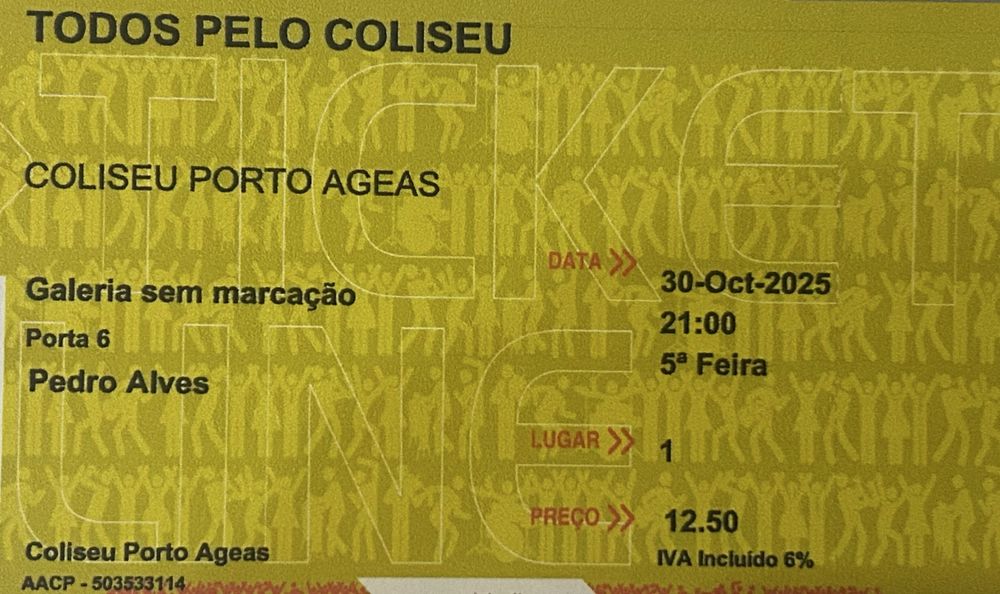 Bilhete Todos pelo Coliseu - 30 de outubro