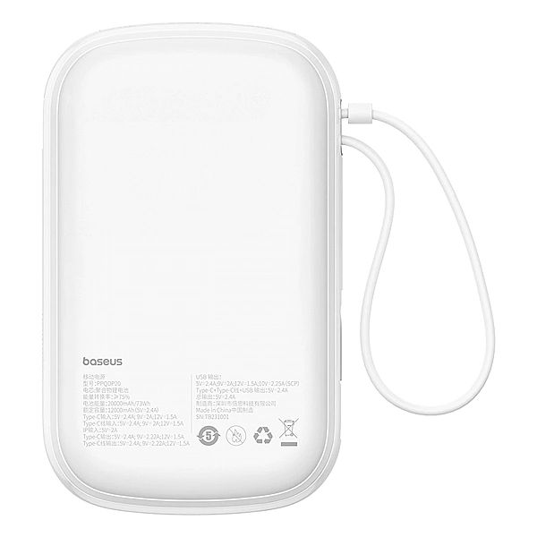 Powerbank Baseus Qpow Pro+ 20000mAh 22.5W z wbudowanym kablem USB-C i