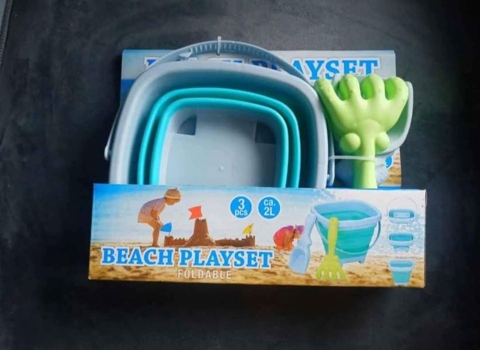 Nowy zestaw zabawek plażowych wiaderko grabki łopatka