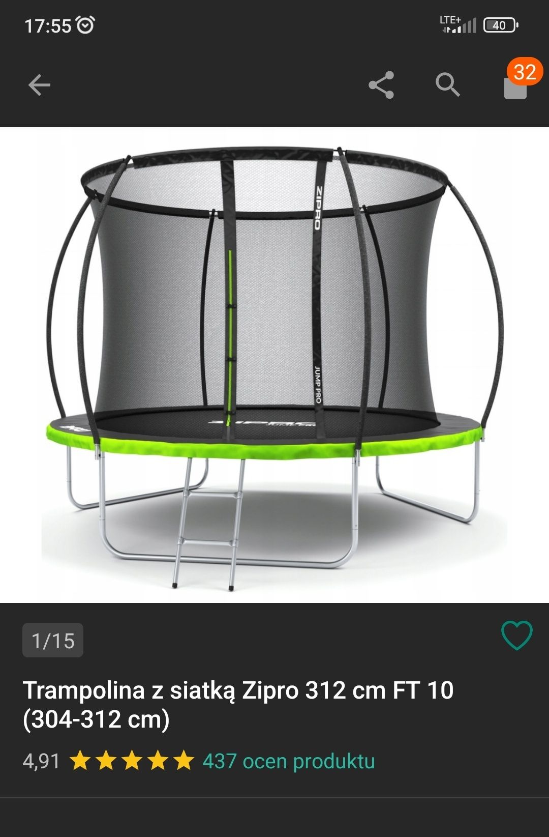 Trampolina z siatką Zipro 312 Ft 10