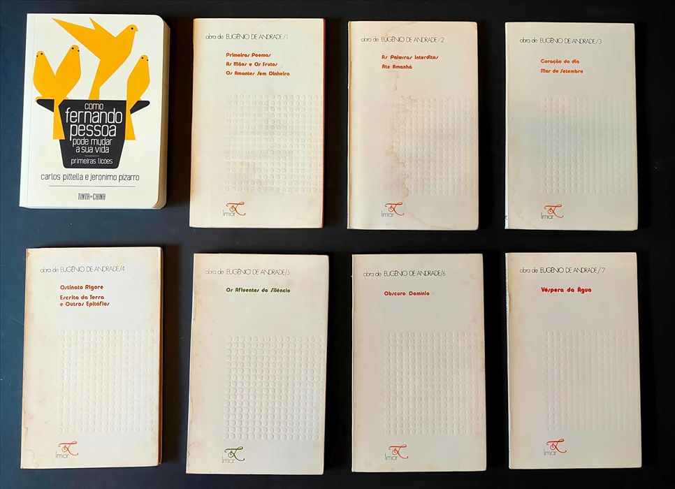 36 livros. Raras edições. Pessoa, Andrade, Sophia. Lote 150€.