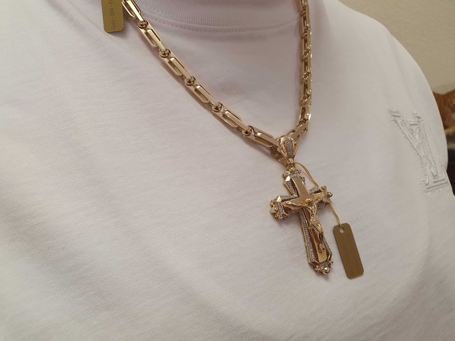Złoty Łańcuch-90,5gr +KRZYŻ Z DIAMENTAMI-158 szt.-0,80 ct.- próba 585.