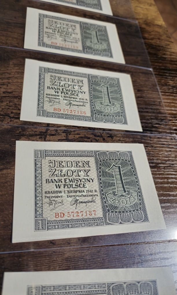Banknot 1 zł 1941 seria BD, stan UNC