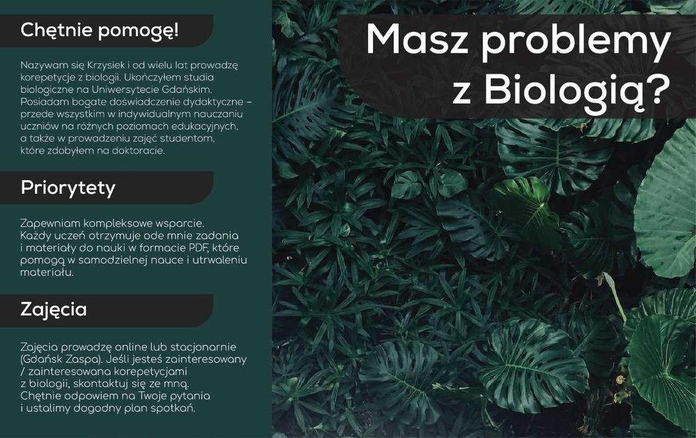 Biologia korepetycje Online/Stacjonarnie