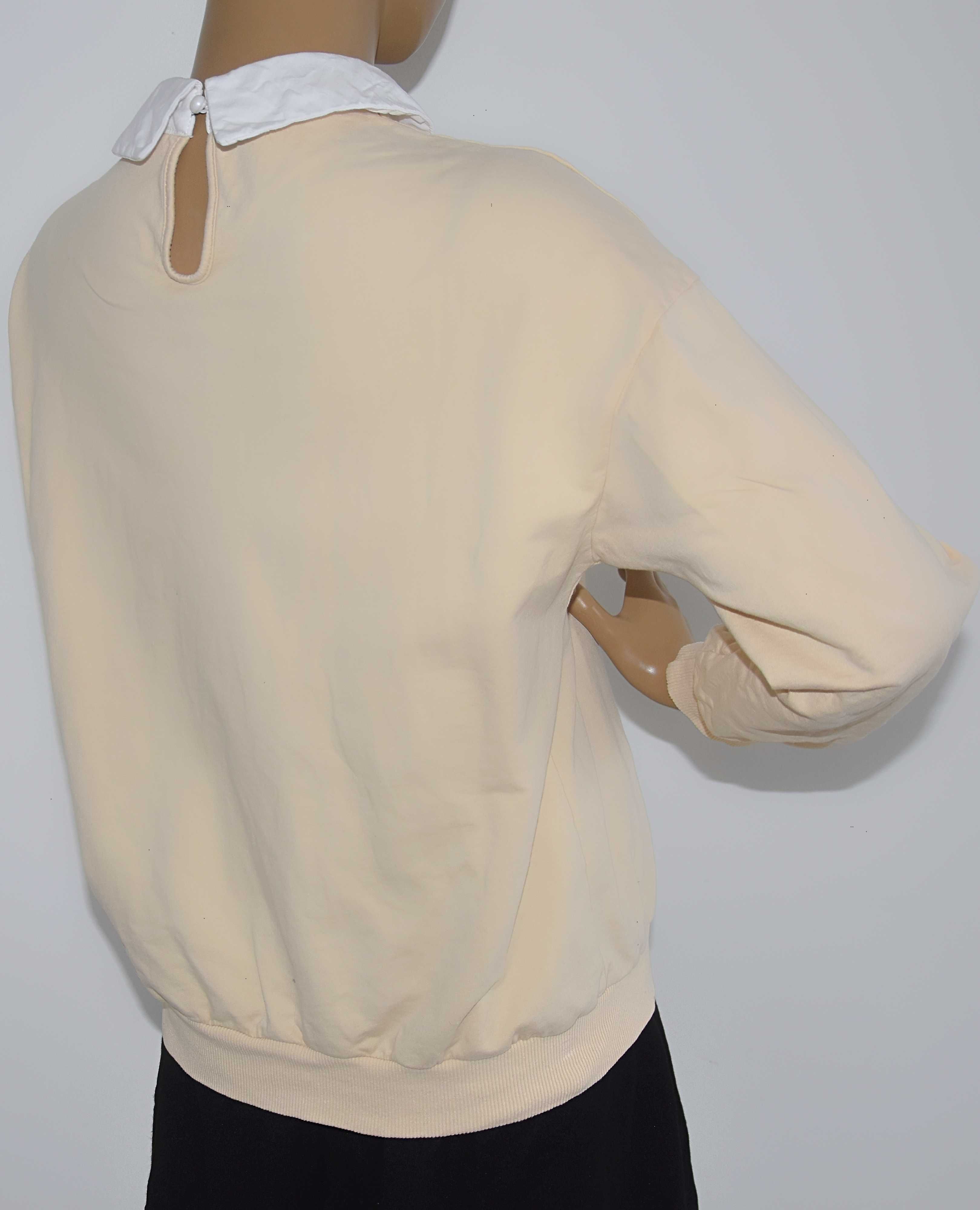 Bluza Zara kremowa z białym kołnierzykiem S 36 100% bawełna