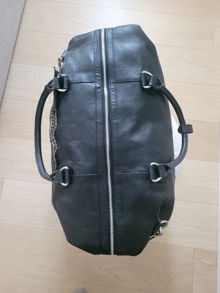 Skórzana torba podróżna, czerń/ Premium Black Leather Travel Bag, Genu