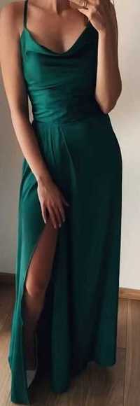 Piękna długa suknia XL butelkowa zieleń