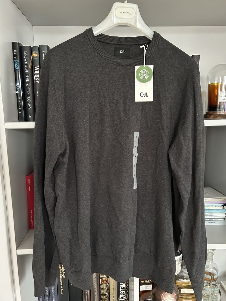 Sweter męski szary C&A 100% bawełna bawełniany XL cienki pod marynarkę