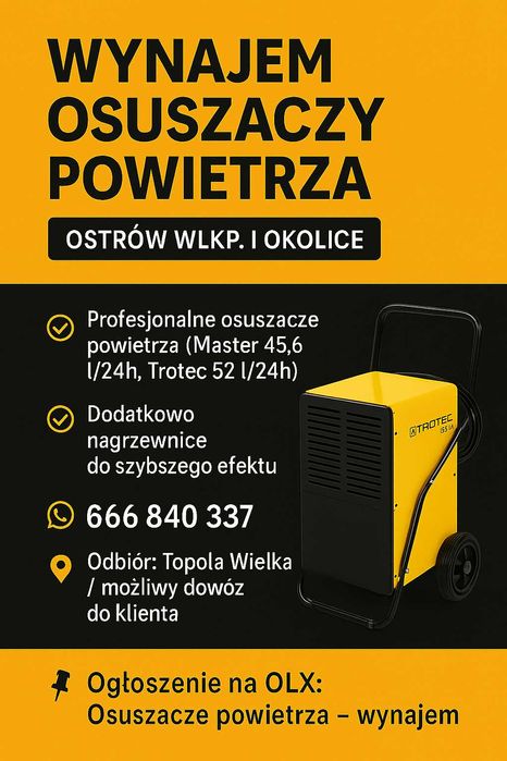 Osuszacze powietrza, budowlany  wynajem