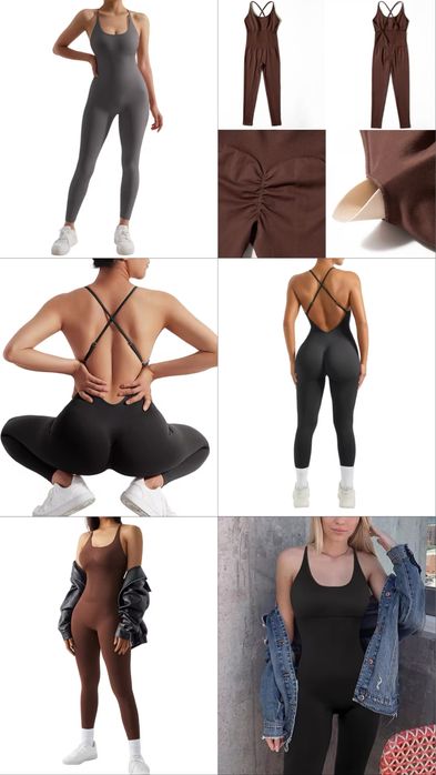 Спорт комбінезон лосини пуш-ап з утяжкою голою спиною чорний шоколад С