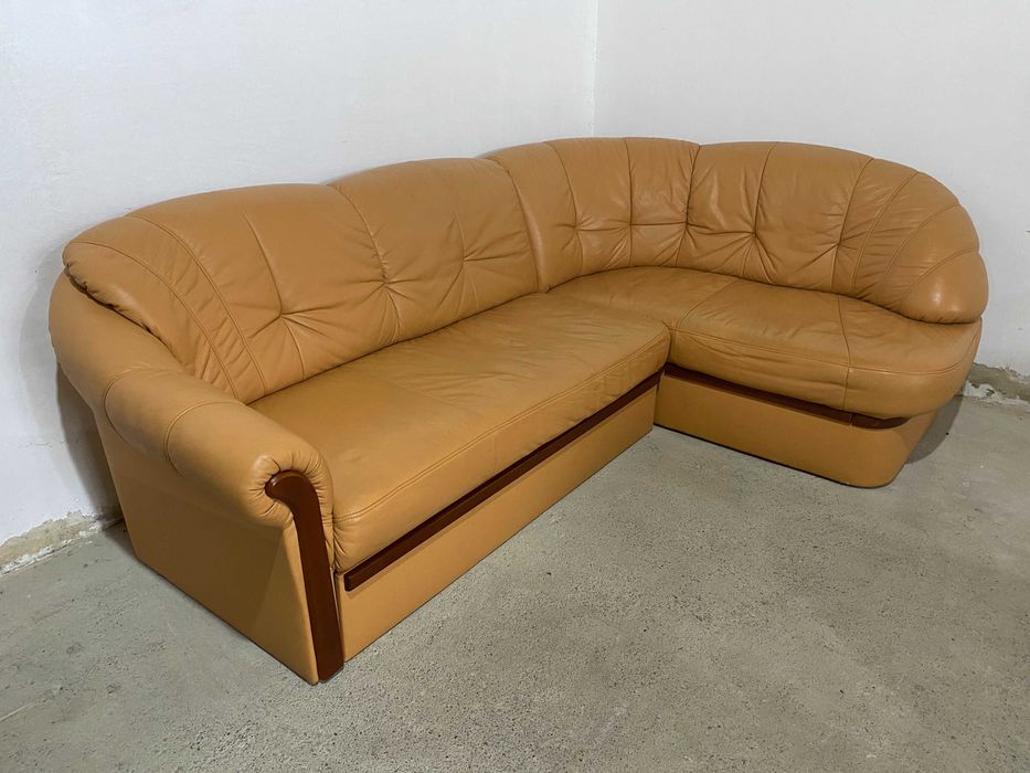 Шкіряний кутовий розкладний диван з натуральноі шкіри