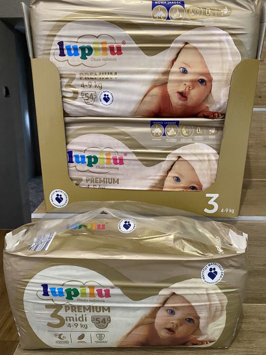 Pięć paczek pampersów lupilu premium rozmiar 3