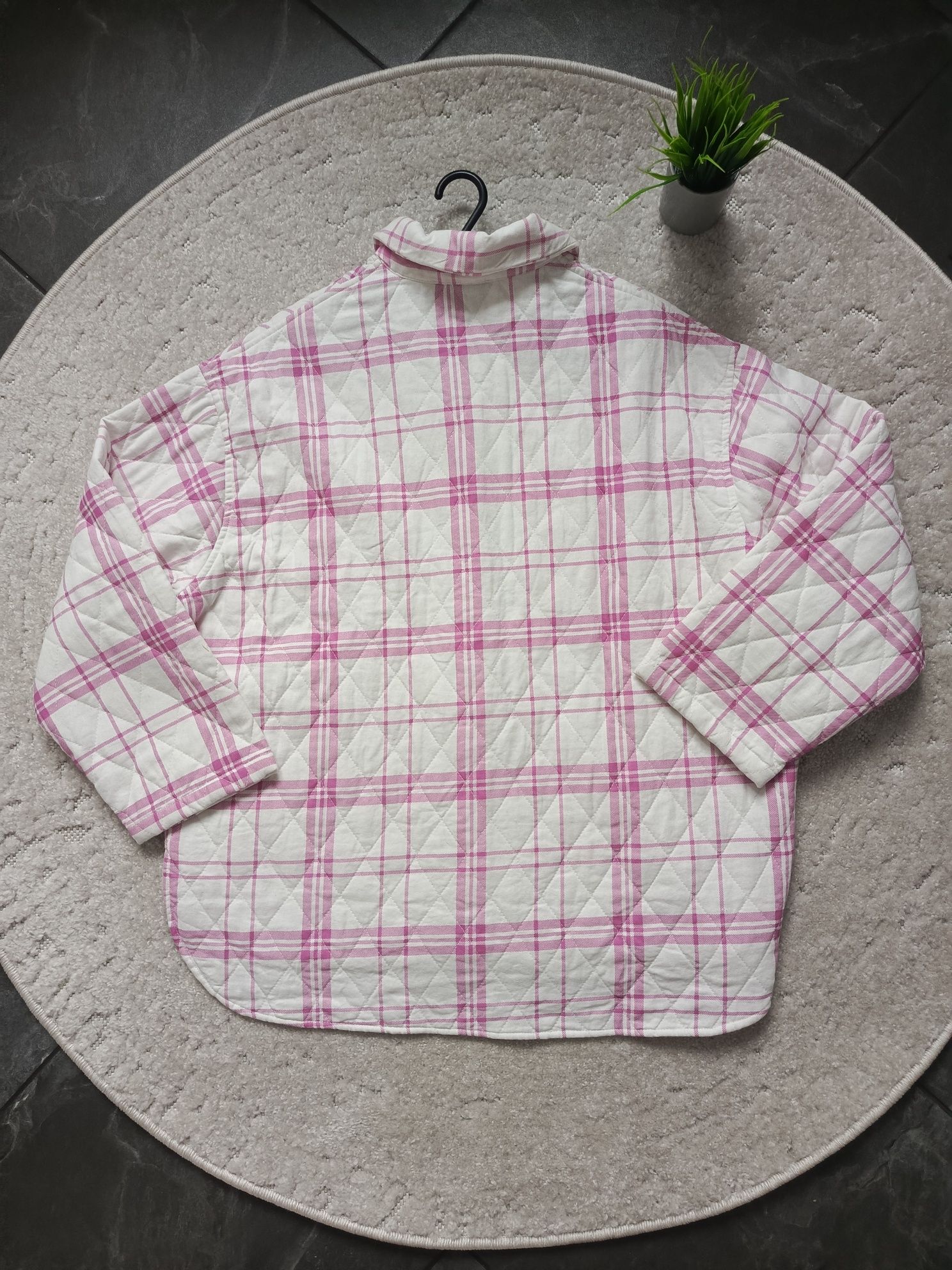 Różowa pikowana kurtka koszulowa w kratę Primark rozmiar 42 (L/XL)