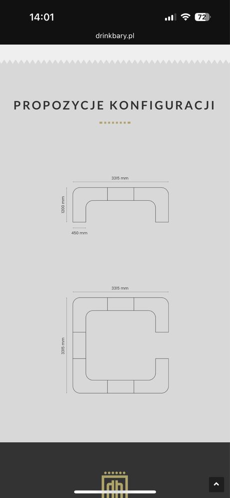 Bar modułowy mobilny wymiary 331,5 x 120 cm