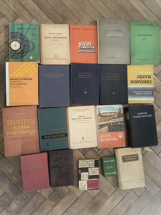 Zestaw 20 ksiazek do nauki języka rosyjskiego i słowniki ruskie
