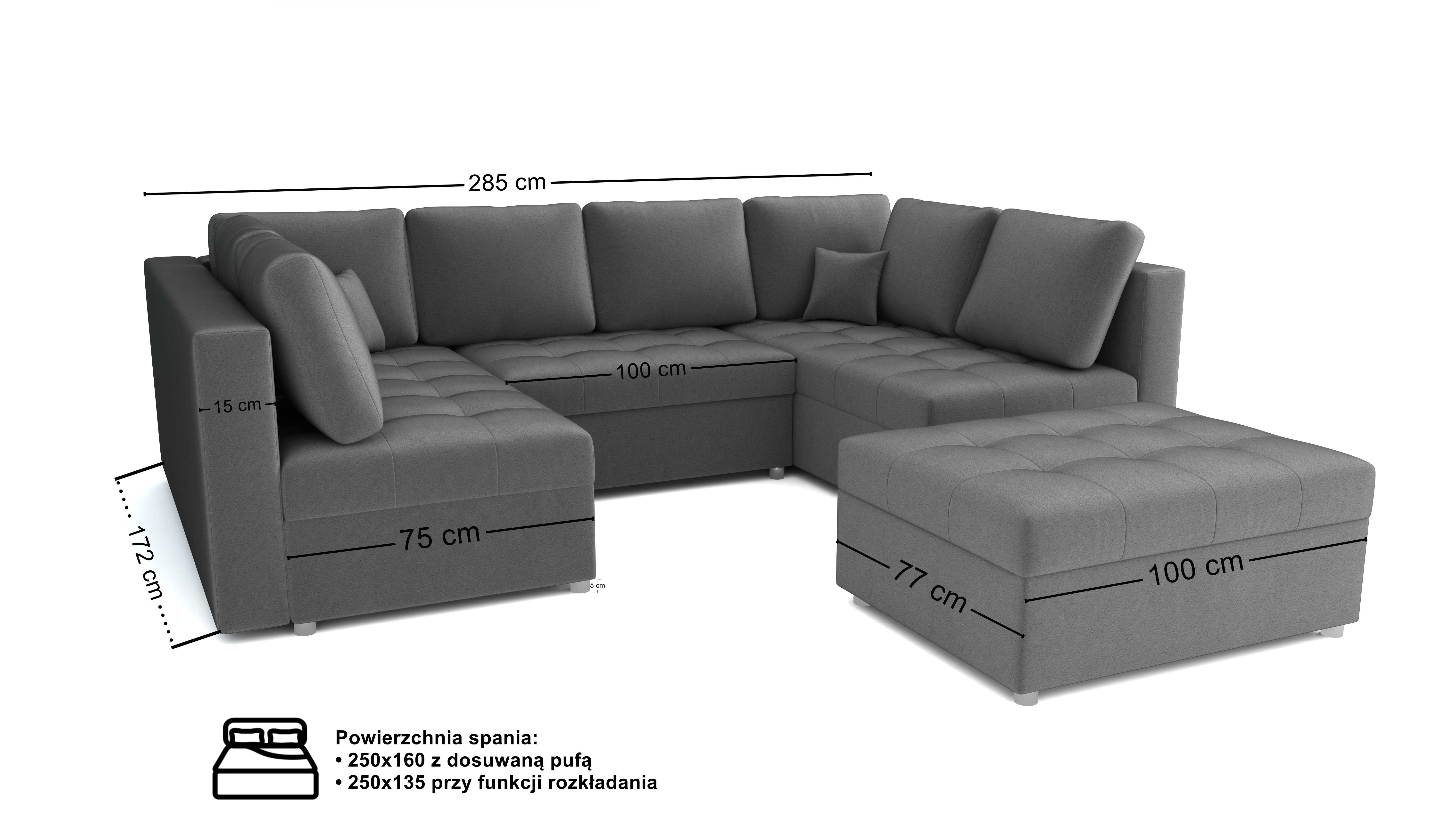 Narożnik kanapa sofa PRINCE funkcja spania rozkładany+ pufa -Transport
