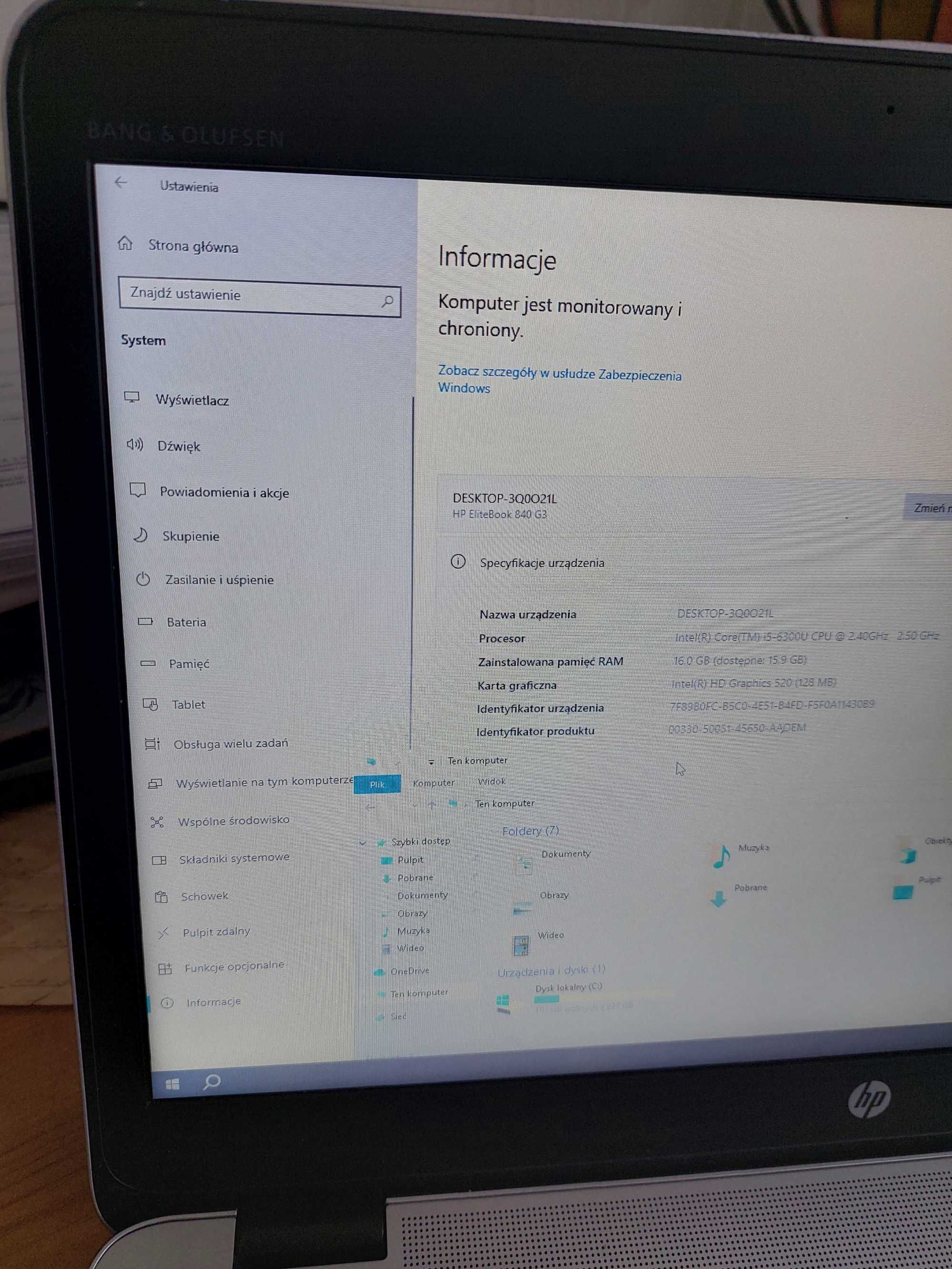 ### Komputer HP EB 840 G3 Bang Olufsen 16GB 256m2 i5-6300U ###
