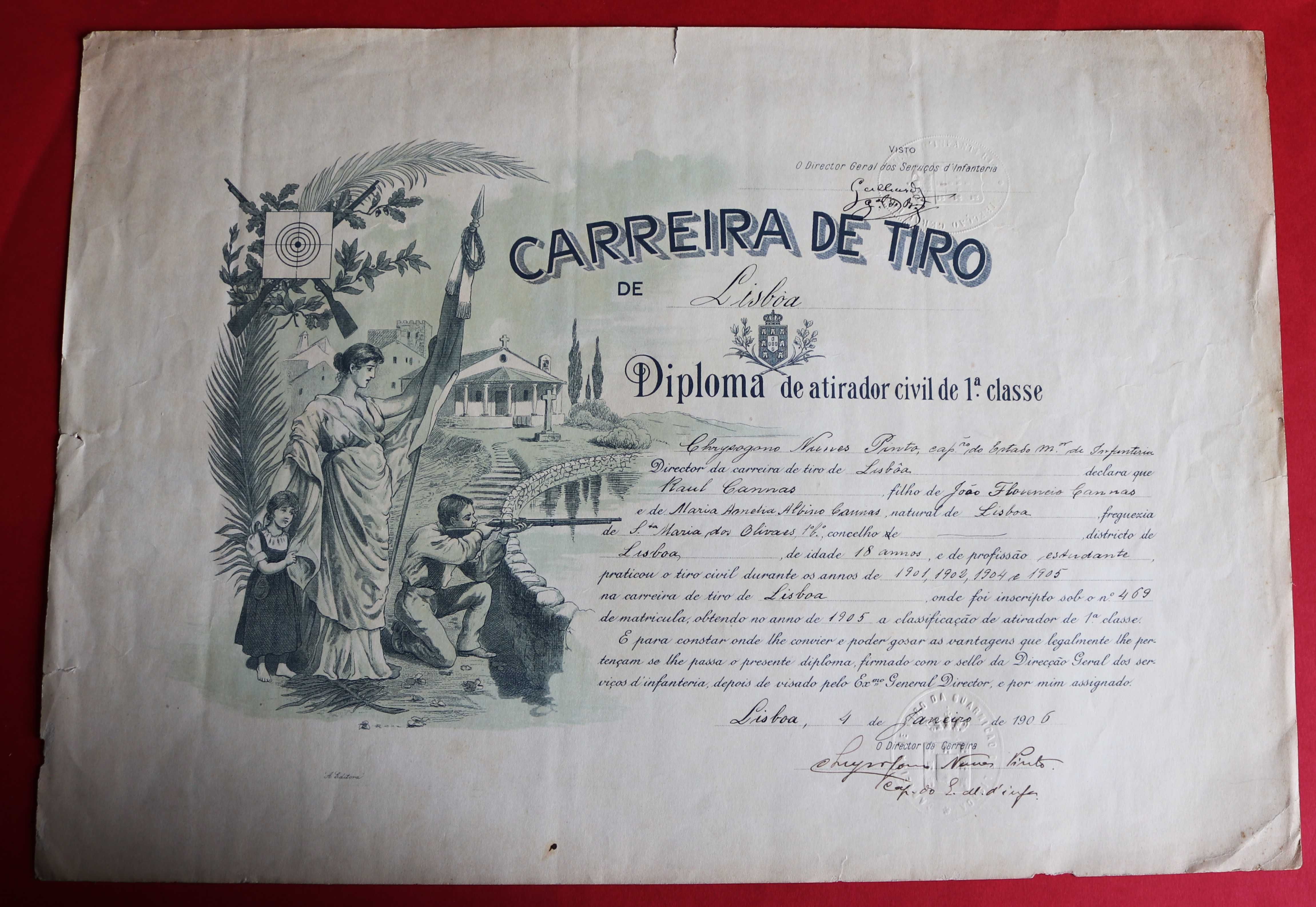 Diploma de atirador civil de 1ª classe 1906 Carreira de Tiro Lx